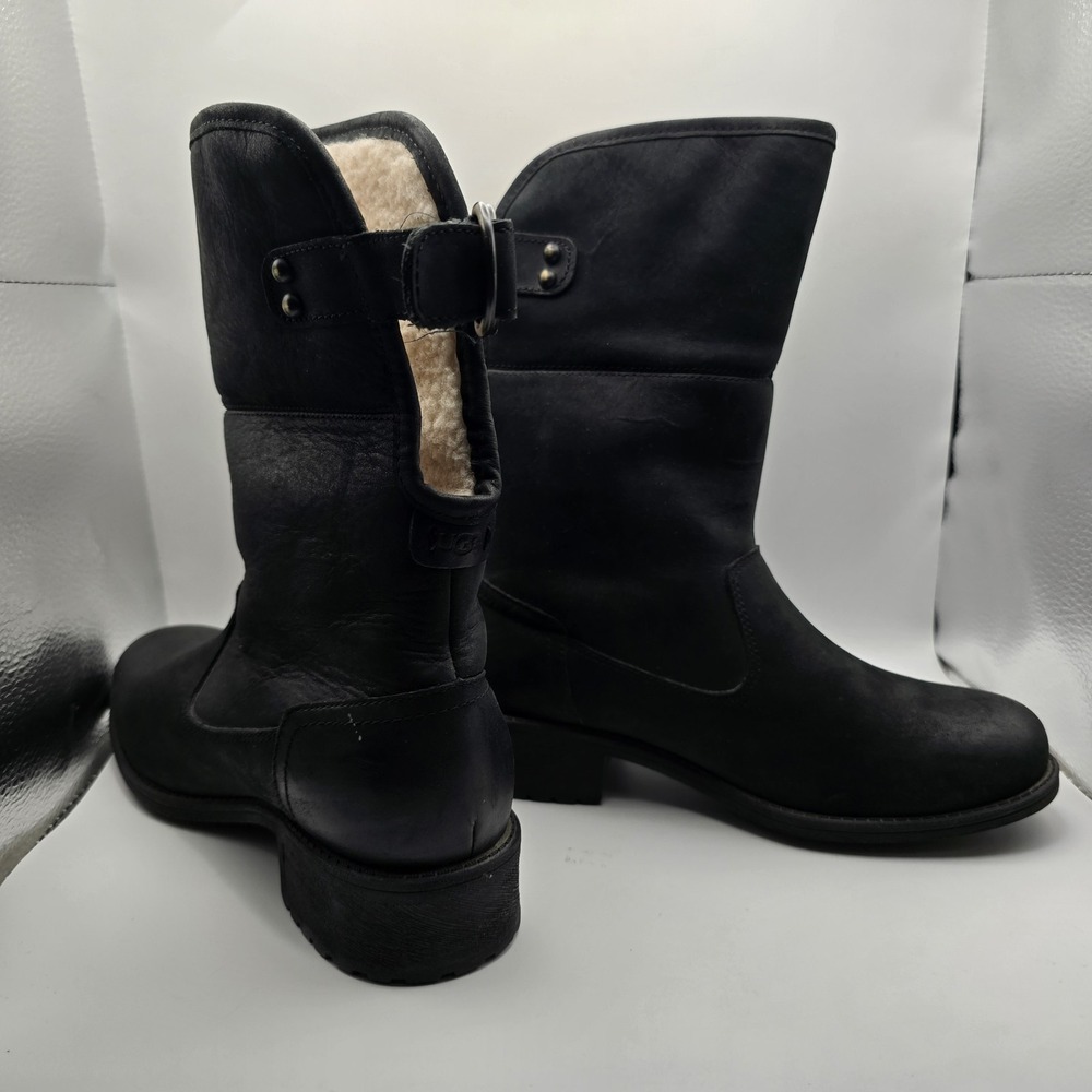 UGG Aldon Black Shearling Lined Leather Mid Calf Boots Women's US 5.5 1017496
